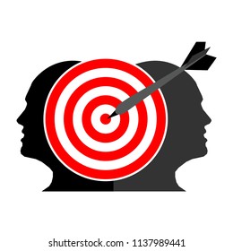 Red target icon and man. This theme template is showing the concept of destination man. 