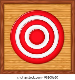 Red target on wooden background, vector eps10 illustration