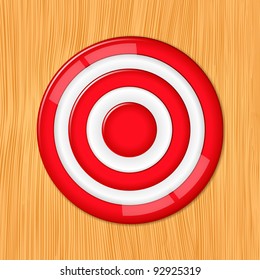 Red target on the wooden wall, vector eps10 illustration
