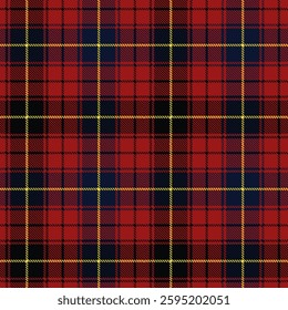 Red tartan plaid. Scottish pattern fabric swatch close-up. 