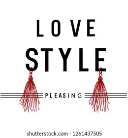 red tassel black line woman text tee illustration art vector 