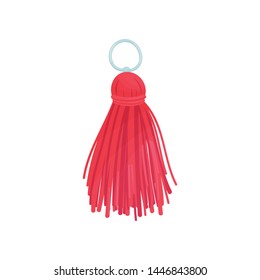Red tassel from threads. Vector illustration on white background.