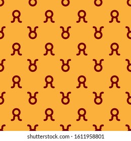 Red Taurus zodiac sign icon isolated seamless pattern on brown background. Astrological horoscope collection.  Vector Illustration