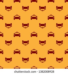 Red Taxi car icon isolated seamless pattern on brown background. Flat design. Vector Illustration