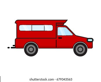 Red taxi truck in Chiang Mai flat vector