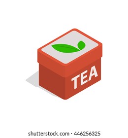 Red tea box icon in isometric 3d style on a white background