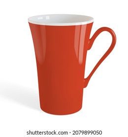 Red tea or coffee cup or mug isolated on white background. Realistic vector illustration