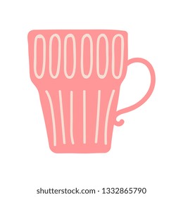 Red Tea or Coffee Mug, Cute Ceramic Crockery Cookware Vector Illustration