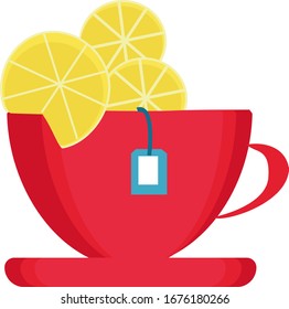 Red tea cup, illustration, vector on white background.