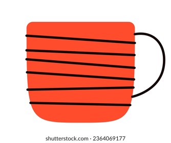 Red tea cup. Kitchen utensil in doodle style.