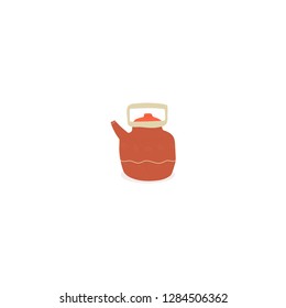 red tea kettle flat stock vector  isolated on white background 