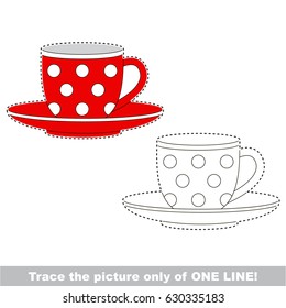 Red tea pair, the cup with white pot. Dot to dot educational game for kids, the one line tracing page.