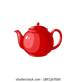 Red tea pot. Kitchen utensil. Vector illustration cartoon flat icon isolated on white background.