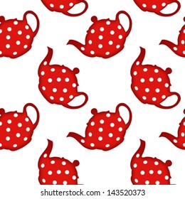 red tea pot pattern, abstract seamless texture, vector art illustration, image contains transparency