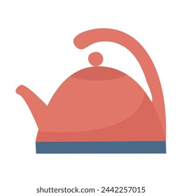 Red teakettle isolated on white background. Metal kettle for boiling water, vector graphics. Kitchen utensil item, teapot simple flat style