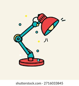 Lámpara de escritorio ajustable de color rojo y verde azulado con Elementos de salpicaduras y patrón de puntos de medio tono de arte pop retro, Ilustración vectorial
