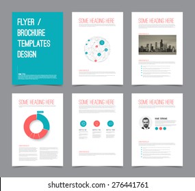 Plantilla de folletos rojo y teal con gráficos, gráficos y otros elementos infográficos versión azul rojo. 