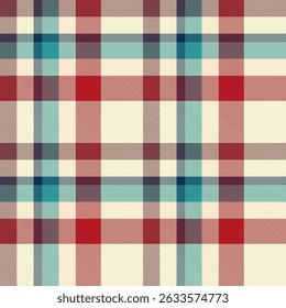 Red, Teal, and Cream Vintage Plaid Seamless pattern background for textile design .Perfect for textile or print design. vector illustration.