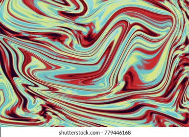Red and teal digital marbling background. Liquid surface backdrop. Colorful suminagashi vector for web design or festival invitation. Fluid color pattern. Traditional Turkish ebru technique