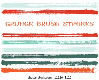 Red teal ink brush strokes isolated design elements. Set of paint lines. Artistic stripes, textured paintbrush stroke shapes. Collection of ink brushes, stripes isolated on white, vector paint samples
