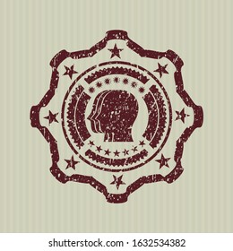 Red team work icon inside rubber seal with grunge texture
