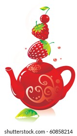 Red teapot with red berries