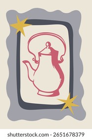 Red teapot with golden stars and a minimal background. Perfect for tea-themed art and prints.