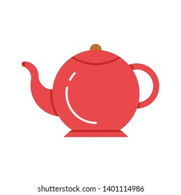 Red teapot icon vector illustration. Flat sign symbol of vector tea kettle isolated on white background.