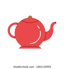 Red teapot icon vector illustration. Flat sign symbol of vector tea kettle isolated on white background.