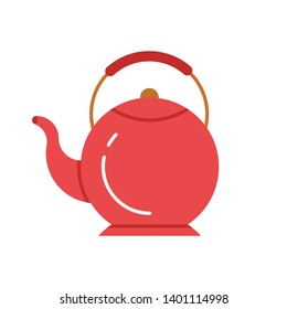 Red teapot icon vector illustration. Flat sign symbol of vector tea kettle isolated on white background.
