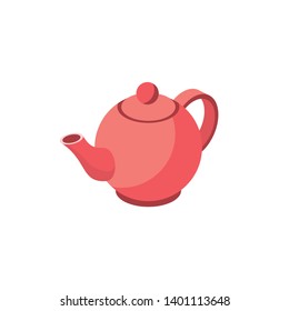 Red teapot kettle. Vector 3d isometric color icon new flat style. Creative illustration, idea for infographics.