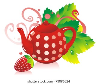 Red teapot with a strawberry