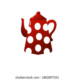 Red teapot with white polka dots. Vector illustration isolated on white background. For icons or logos.