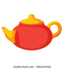 Red teapot.Isolated on white background.Vector flat illustration.Kettle with a handle.