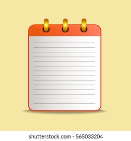 Red tear-off notepad on the rings with lines. 