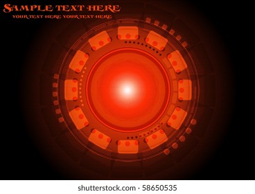Red technical background with circles and squares