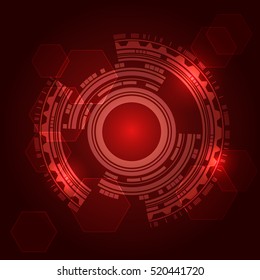 red technical background with shining abstract objects. Vector Illustration