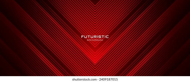 Red techno abstract background overlap layer on dark space with arrow lines shape effect decoration. Modern graphic design element cutout style for web banner, flyer, card, or brochure cover