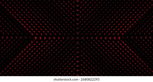 Red techno abstract background overlapping layers in dark space with glowing dot shapes decoration. Dotted line style concept for banner, modern graphic design element.