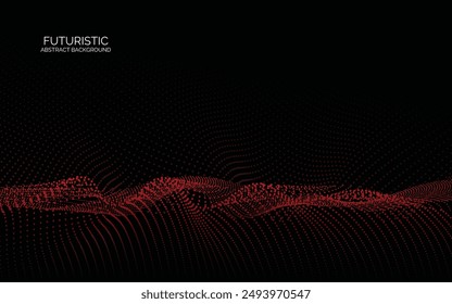 Red techno background on dark space with dotted lines shape effect decoration. Modern graphic design element with glowing dots waves style concept.