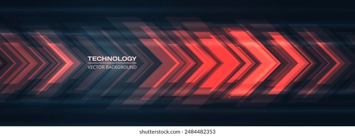 Flechas rojas de la tecnología en el fondo abstracto futurista oscuro. Concepto de movimiento de alta velocidad movimiento dinámico flechas digitales rojas de alta tecnología. Ilustración vectorial de Tecnología para diseño de Anuncio o póster.