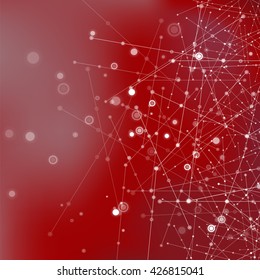 Red Technology Background with Particle, Molecule Structure. Genetic and Chemical Compounds. Communication Concept. Space and Constellations.