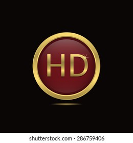 Red technology HD icon with golden frame. Vector illustration