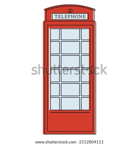 Red telephone booth, color vector isolated cartoon-style illustration