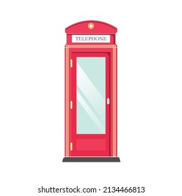 Red Telephone Booth Flat Illustration. Clean Icon Design Element On Isolated White Background