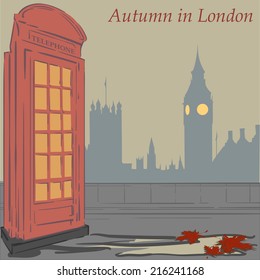 Red Telephone booth - one of most recognizable symbols of London. EPS8 Vector illustration.
