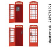 Red telephone booth with open door, color vector isolated cartoon-style illustration