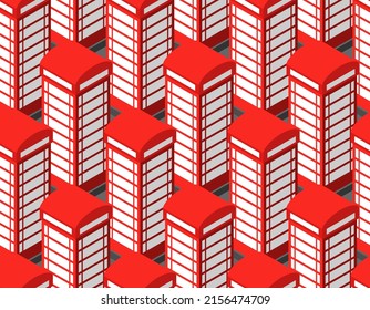 Red telephone booth pattern seamles. London landmark background. Vector texture