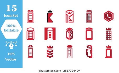 Red telephone box icon set for communication and urban design with telephone