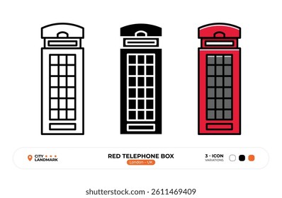 Red Telephone Box Line Icon. London, UK, Landmark, Silhouette, Color Vector, Editable Stroke.